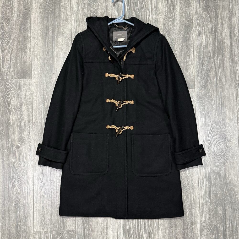 J Crew Nello Gori Italian Wool & Cashmere Toggle Button Stadium Coat Black Sz 6 - Picture 1 of 8